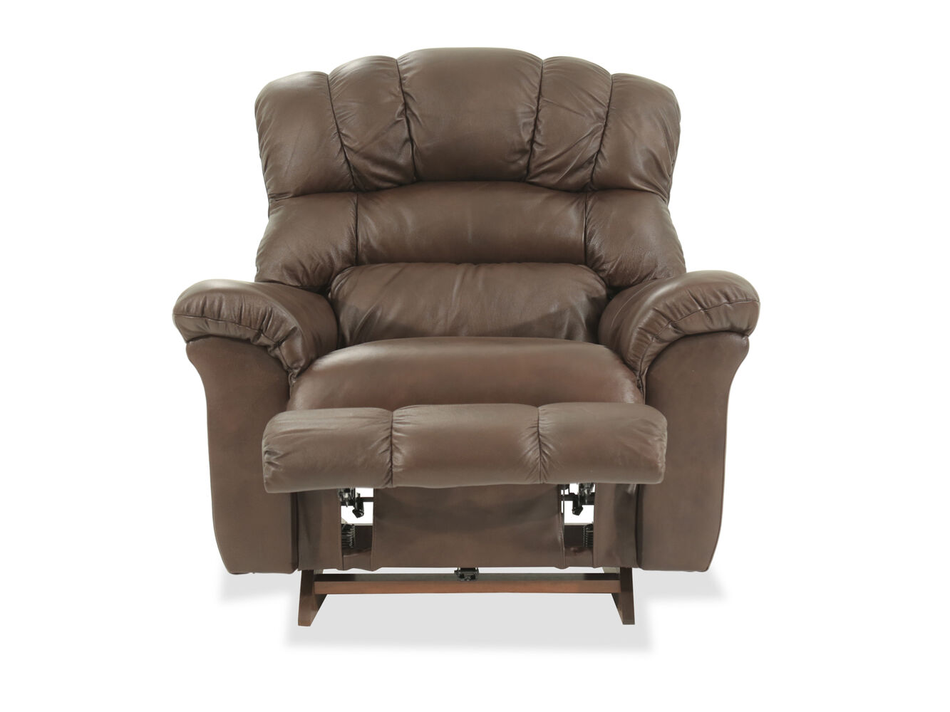 LaZBoy Crandell Leather Brown Rocker Recliner Mathis Brothers Furniture