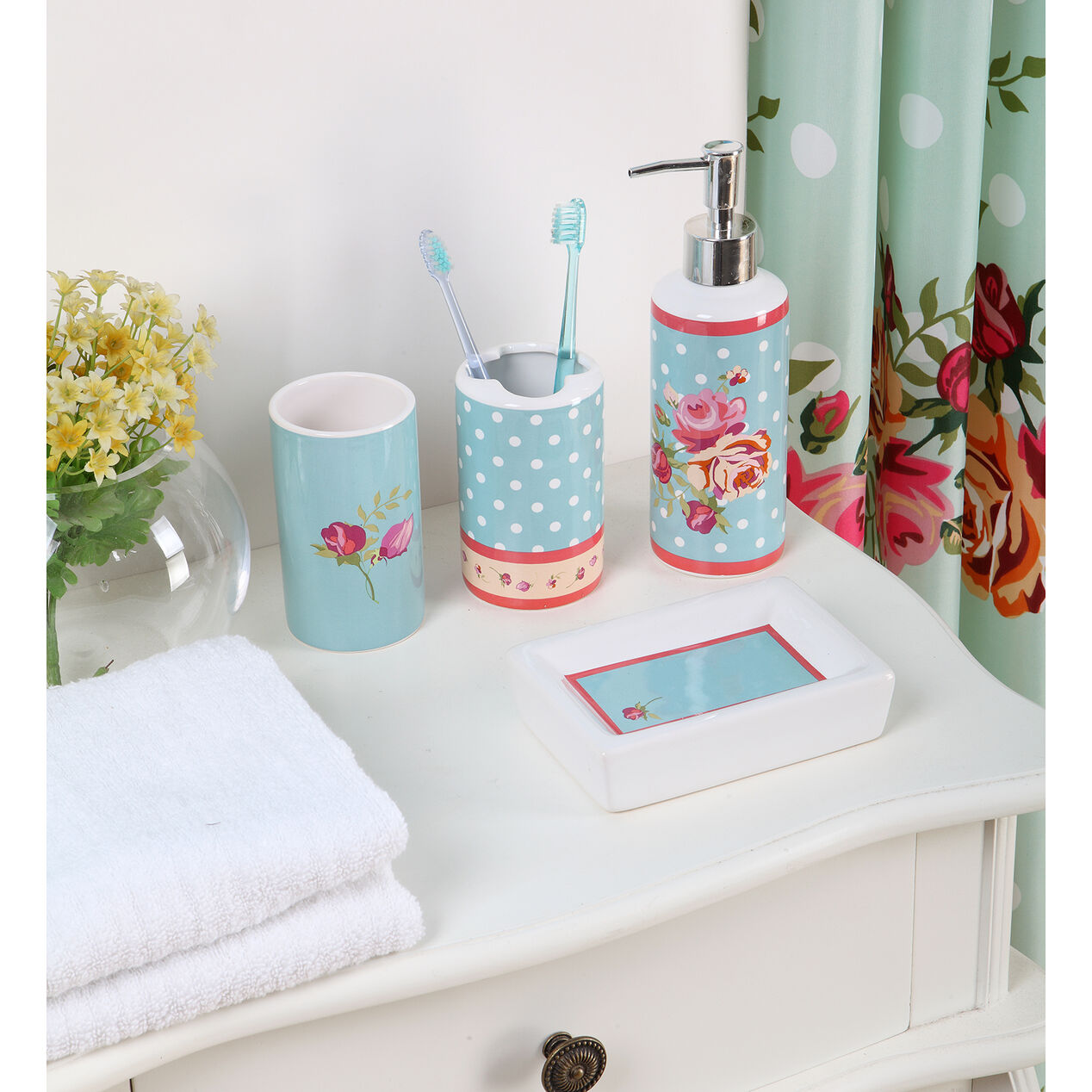 Polka Dot Fl Bath Set At Home Polka Dot Fl Bath Set
