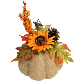 Burlap Pumpkin Orange Sunflower - 6-inch