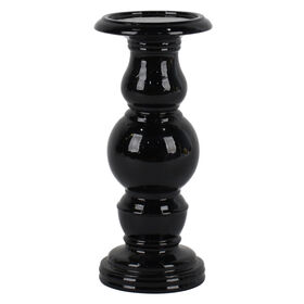 Glossy Black Ceramic Pillar Holder